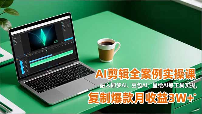 AI剪辑全案例实操课，融入即梦AI、豆包AI、星绘AI等工具实操，复制爆款月收益3W+-知芽创业社