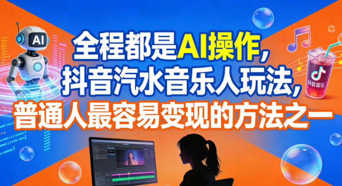 全程都是AI操作，抖音汽水音乐人玩法，普通人最容易变现的方法之一-知芽创业社
