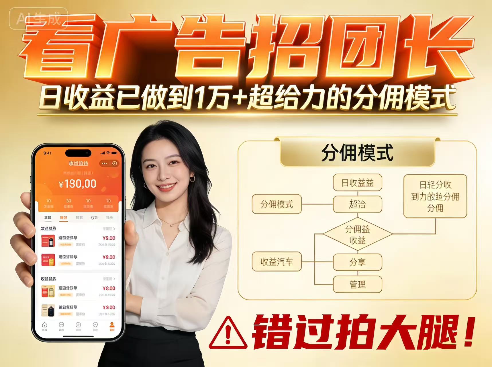 看广告招团长，团队收益已做到日入1万，分佣模式超给力，错过拍大腿-知芽创业社