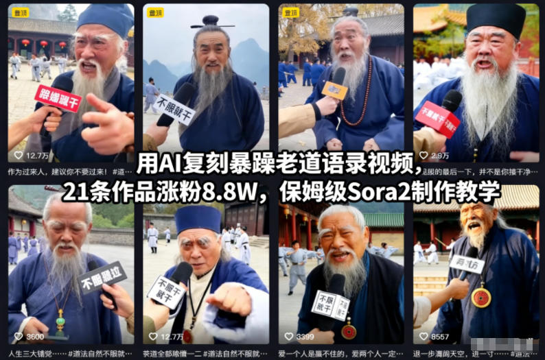 用AI复刻暴躁老道语录视频，21条作品涨粉8.8W，保姆级Sora2制作教学-知芽创业社