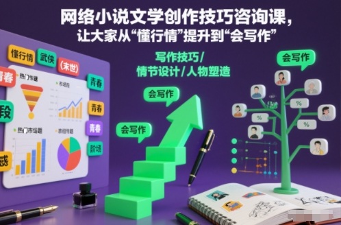 网络小说文学创作技巧咨询课，让大家从“懂行情”提升到”会写作”的高度-知芽创业社