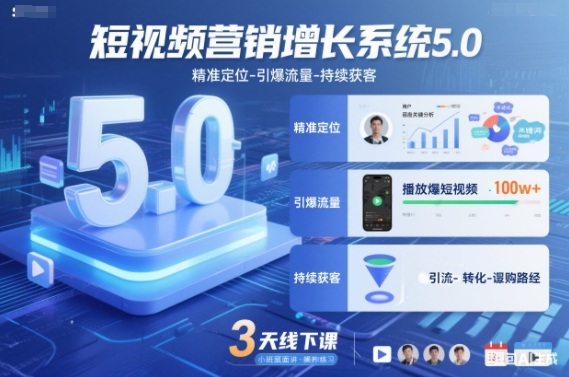 短视频营销增长系统5.0，精准定位-引爆流量-持续获客，3天线下课(音频+图片)-知芽创业社