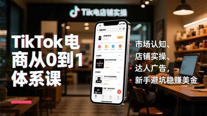 TikTok电商从0到1体系课，市场认知、店铺实操、达人广告，新手避坑稳赚美金-知芽创业社