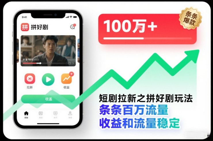 短剧拉新之拼好剧玩法，条条百万流量，收益和流量稳定-知芽创业社