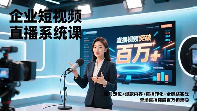 企业短视频直播系统课，账号定位+爆款内容+直播转化+全链路实战，单场直播突破百万销售额-知芽创业社