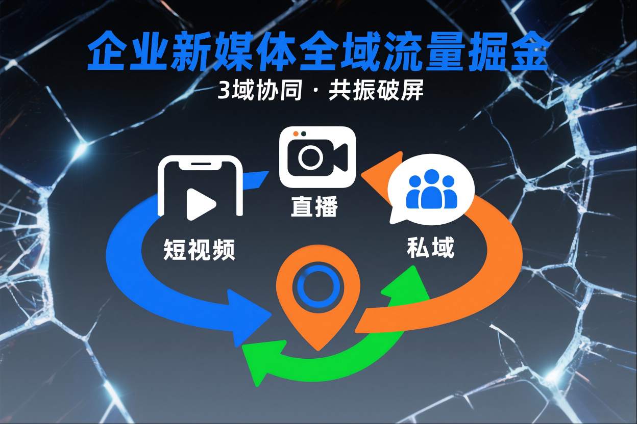 短视频全域商业模式，企业新媒体全域流量掘金，3域协同，共振破屏，短视频-直播-私域-地域-知芽创业社