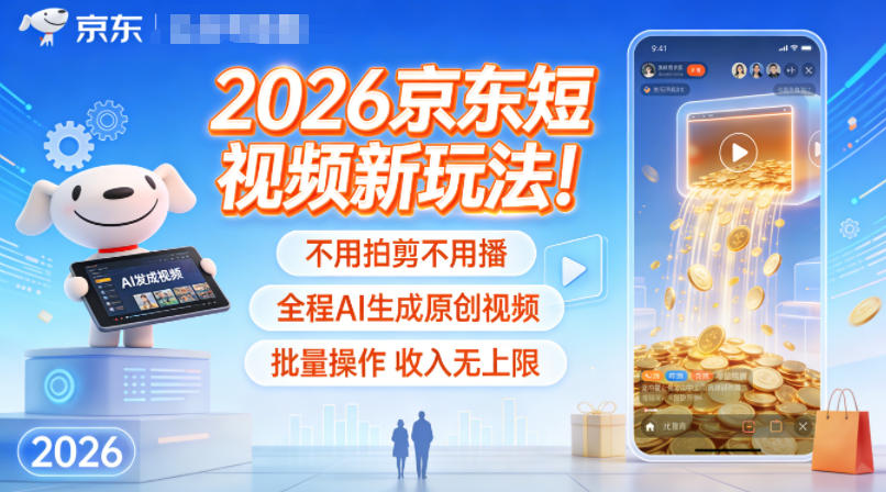 2026京东短视频新玩法！不用拍剪不用播，全程AI生成原创视频，批量操作收入无上限-知芽创业社