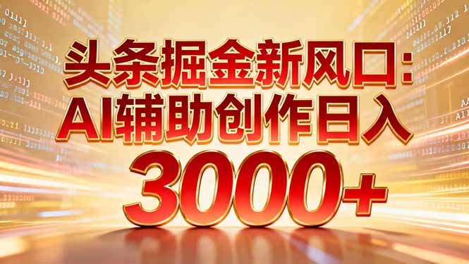 头条掘金新风口：AI辅助创作日入3000+，矩阵玩法当天启动隔天见效-知芽创业社