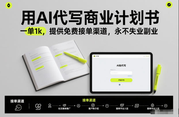 用AI代写商业计划书，一单1k，提供免费接单渠道，永不失业副业-知芽创业社