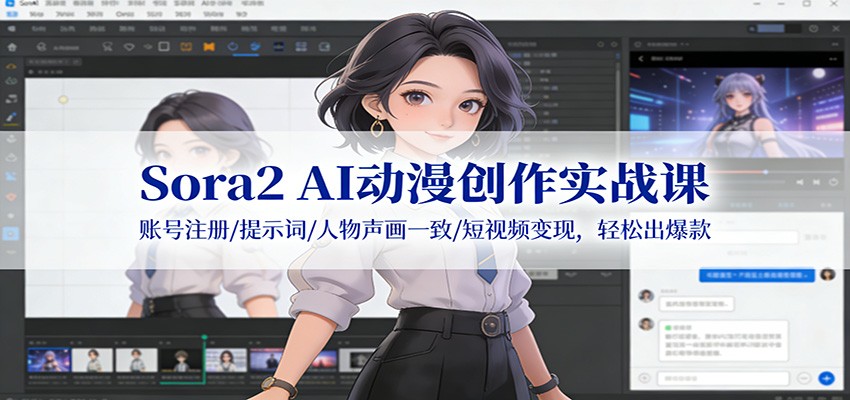 Sora2 AI动漫创作实战课：账号注册/提示词/人物声画一致/短视频变现，轻松出爆款-知芽创业社