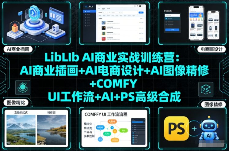 LibLIb AI商业实战训练营：AI商业插画+AI电商设计+AI图像精修+COMFY UI工作流+AI+PS高级合成-知芽创业社