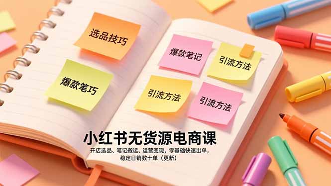 小红书无货源电商课，开店选品、笔记搬运、运营变现，零基础快速出单，稳定日销数十单(更新-知芽创业社