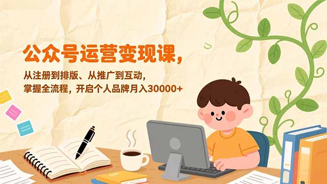 公众号运营变现课，从注册到排版、从推广到互动，掌握全流程，开启个人品牌月入30000+-知芽创业社