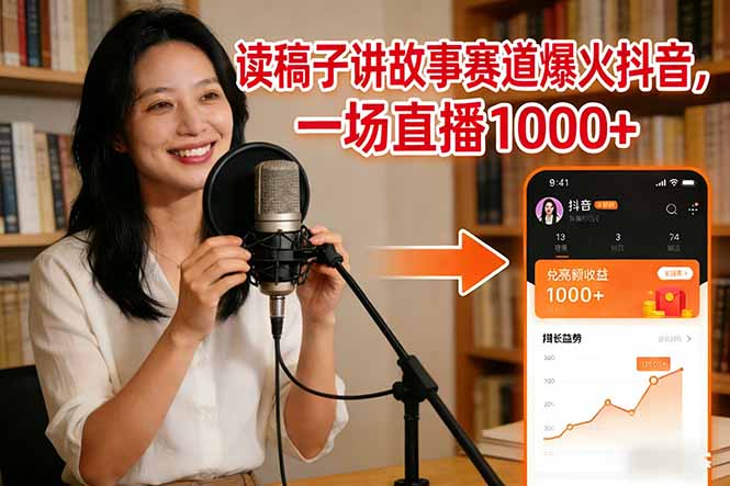 读稿子讲故事赛道爆火抖音，一场直播日入1000+-知芽创业社