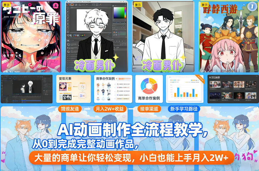 AI动画制作全流程教学，从0到完成完整动画作品，大量的商单让你轻松变现，小白也能上手月入2W+-知芽创业社