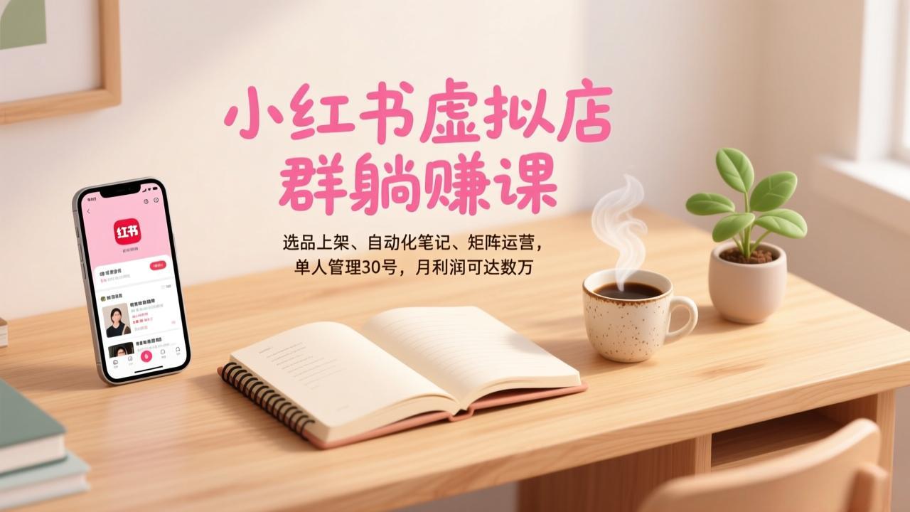 小红书虚拟店群躺赚课，选品上架、自动化笔记、矩阵运营，单人管理30号，月利润可达数万-知芽创业社