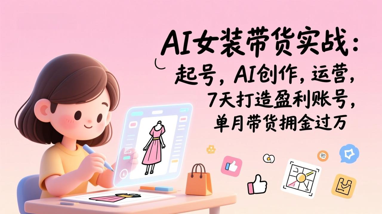 AI女装带货实战：起号，AI创作，运营，7天打造盈利账号，单月带货佣金过万-知芽创业社