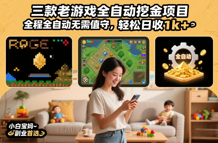 三款老游戏全自动挖金项目，全程全自动无需值守，轻松日收1k+，小白宝妈副业首选【揭秘】-小艾项目网