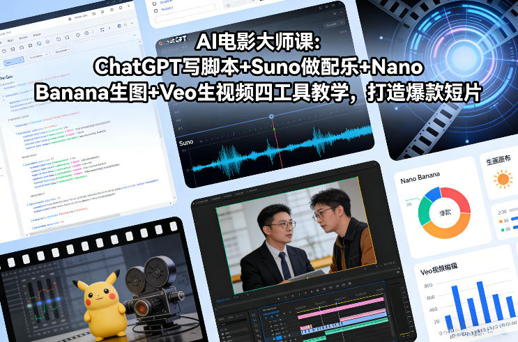 AI电影大师课：ChatGPT写脚本+Suno做配乐+Nano Banana生图+Veo生视频，打造爆款短片-知芽创业社