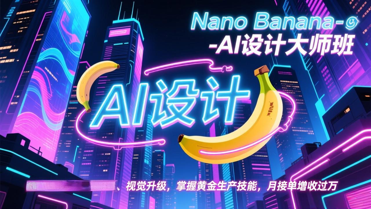 Nano Banana-AI设计大师班，修图合成、广告创作、视觉升级，掌握黄金生产技能，月接单增收过万-知芽创业社