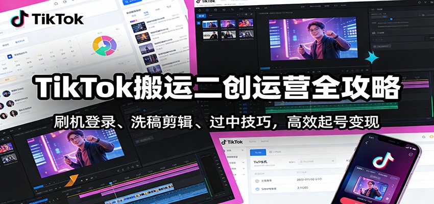 TikTok搬运二创运营全攻略：刷机登录、洗稿剪辑 、过中技巧，高效起号变现-小艾项目网