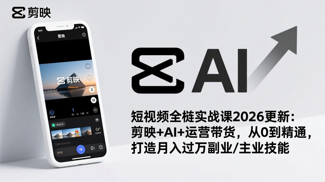 短视频全栈实战课2026更新：剪映+AI+运营带货，从0到精通，打造月入过万副业/主业技能-知芽创业社