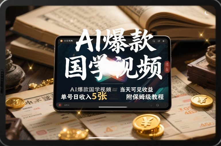 AI爆款国学视频，独家起号方法，小白直接上手，当天可见收益，单号日收入5张+附保姆级教程-知芽创业社