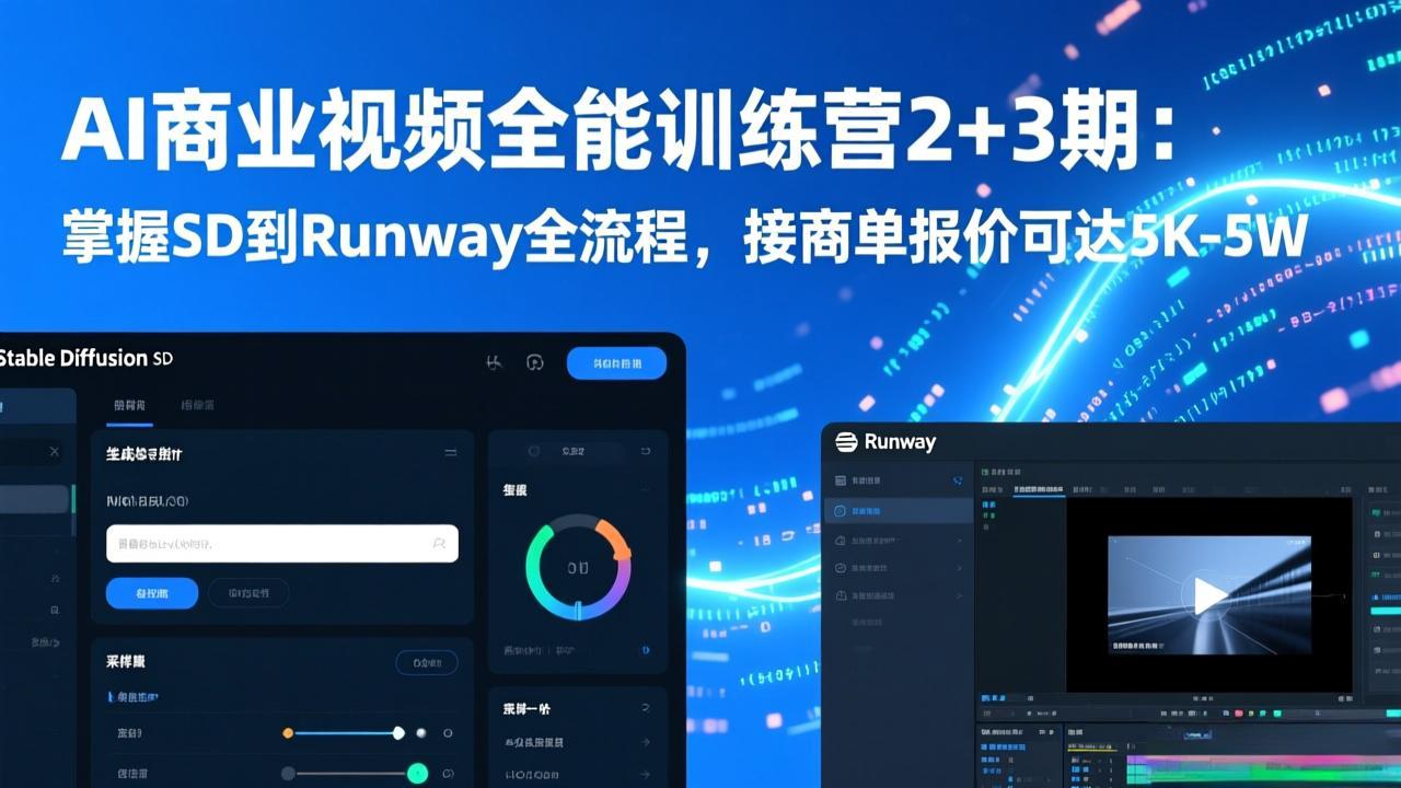 AI商业视频全能训练营2+3期：掌握SD到Runway全流程，接商单报价可达5K-5W-知芽创业社