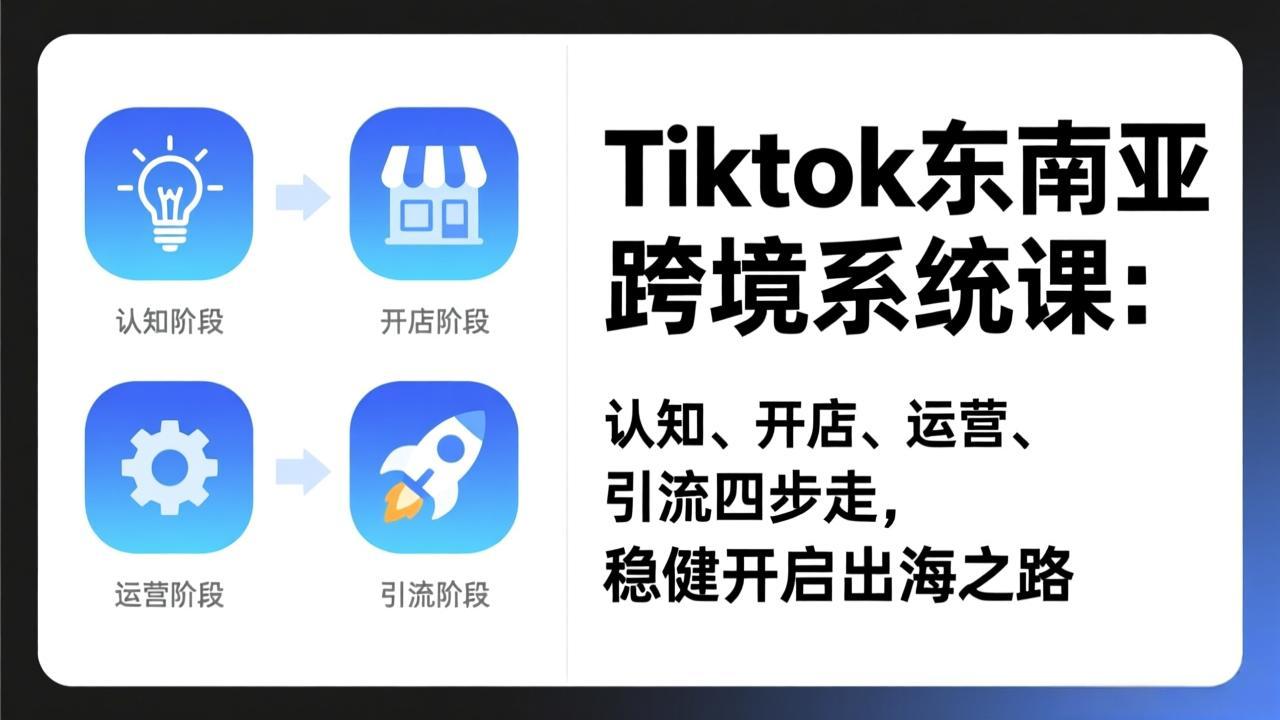 TikTok东南亚跨境系统课：认知、开店、运营、引流四步走，稳健开启出海之路-知芽创业社