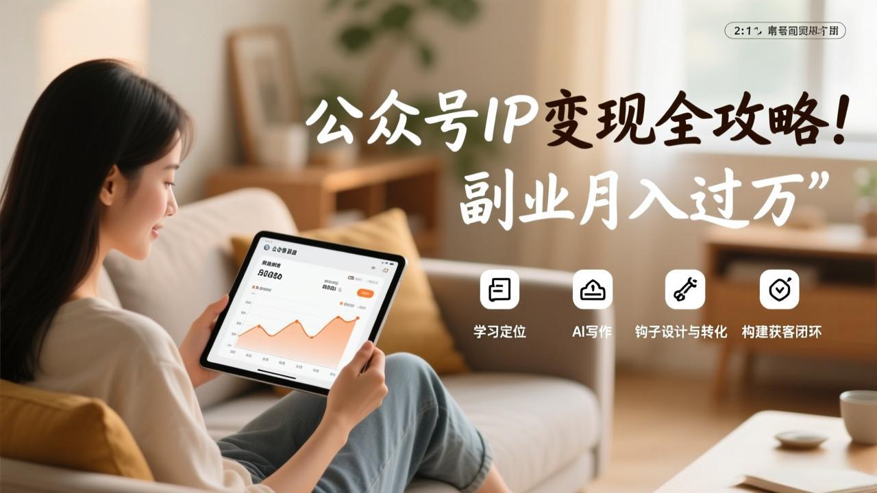 公众号IP变现全攻略，学习定位、AI写作、钩子设计与转化，构建获客闭环，副业月入过万-知芽创业社