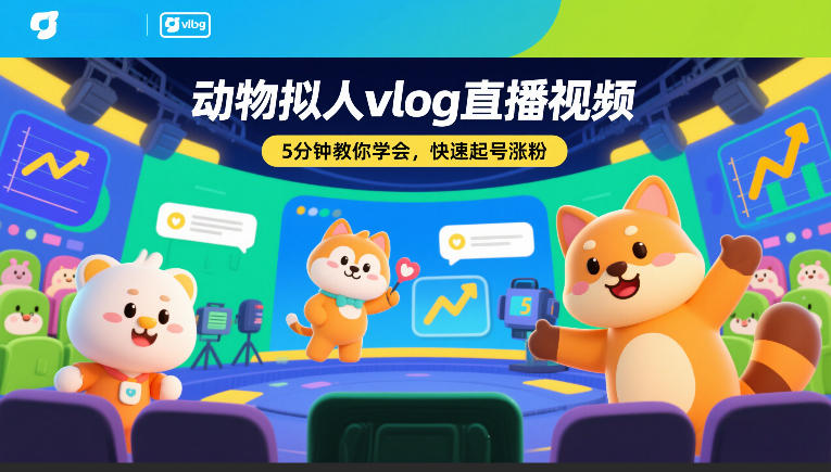 动物拟人vlog直播视频，5分钟教你学会，快速起号涨粉-知芽创业社