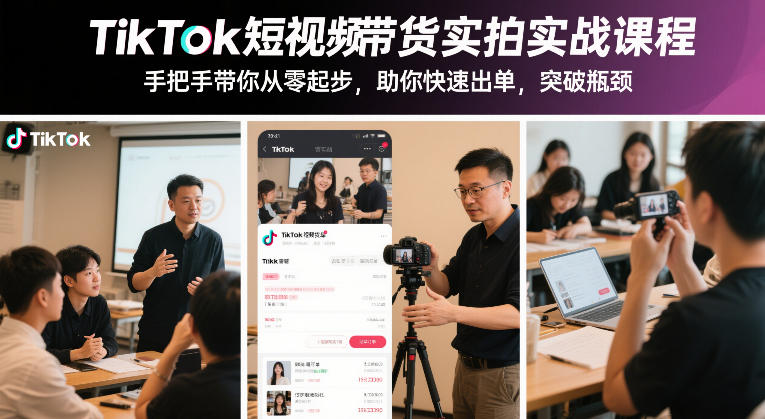 TikTok短视频带货实拍实战课程，手把手带你从零起步，助你快速出单，突破瓶颈-知芽创业社