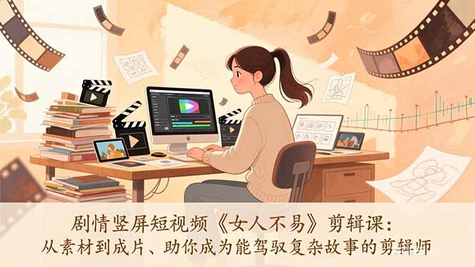 剧情竖屏短视频《女人不易》剪辑课：从素材到成片、助你成为能驾驭复杂故事的剪辑师-知芽创业社