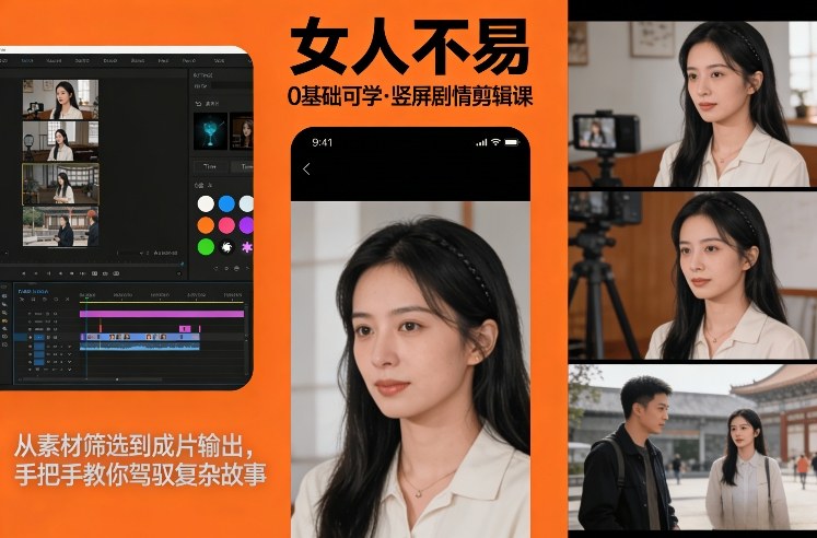 0基础可学！《女人不易》竖屏剧情剪辑课，从素材筛选到成片输出，手把手教你驾驭复杂故事-小艾项目网