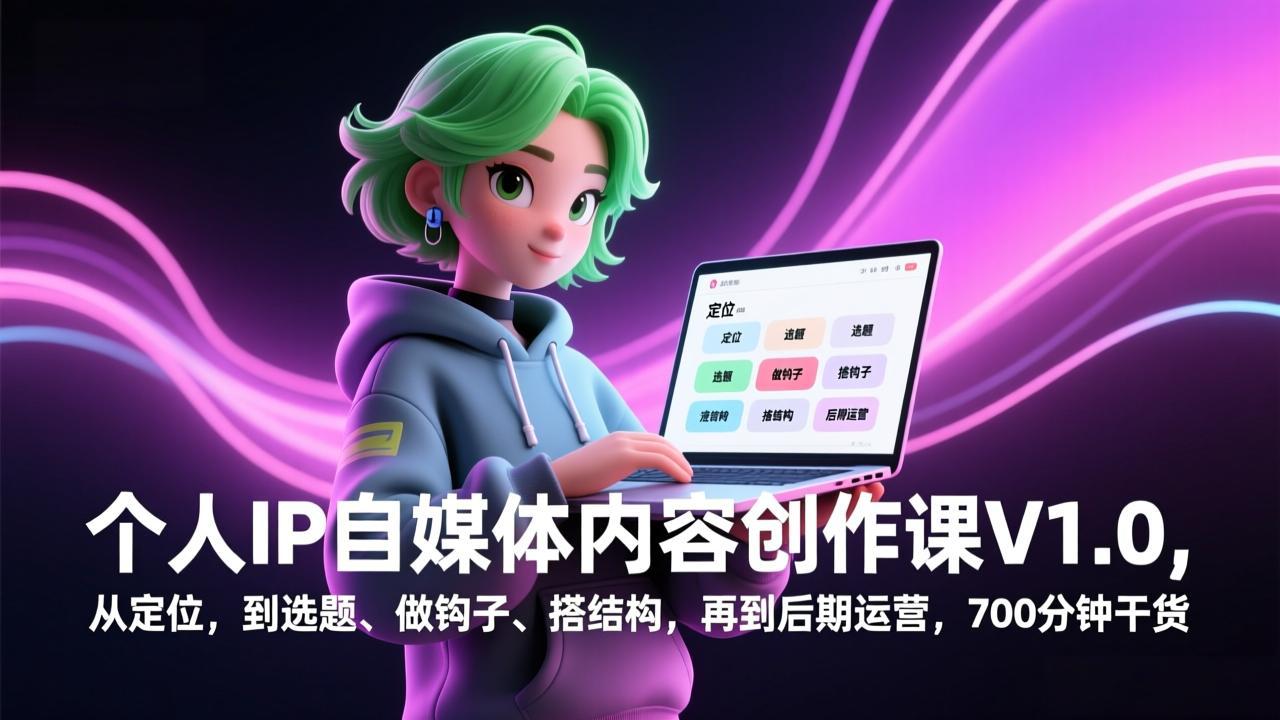 个人IP自媒体内容创作课V1.0，从定位，到选题、做钩子、搭结构，再到后期运营，700分钟干货-知芽创业社