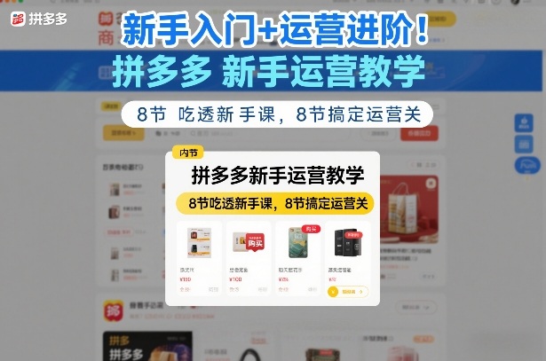 新手入门+运营进阶！拼多多新手运营教学，8节吃透新手课，8节搞定运营关-知芽创业社