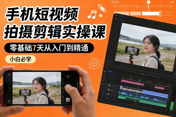 手机短视频拍摄剪辑实操课，零基础7天从入门到精通，小白必学-知芽创业社