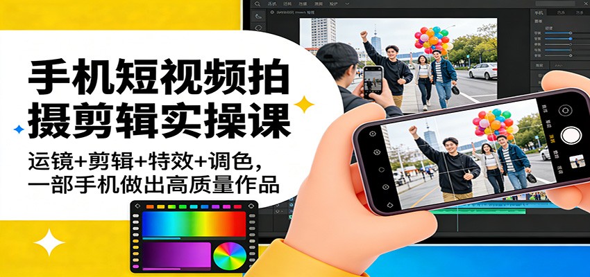 手机短视频拍摄剪辑实操课：运镜+剪辑+特效+调色，一部手机做出高质量作品-知芽创业社