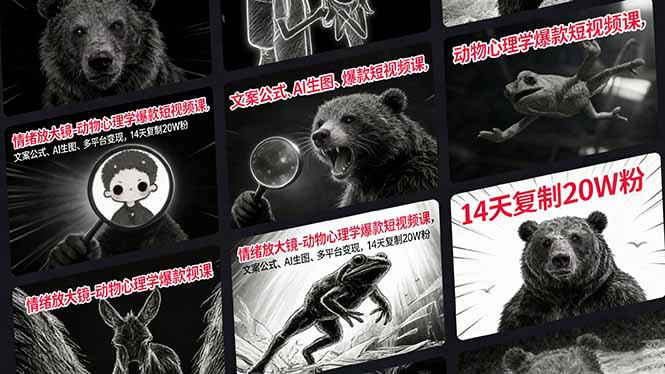 情绪放大镜-动物心理学爆款短视频课，文案公式、AI生图、多平台变现，14天复制20W粉-知芽创业社