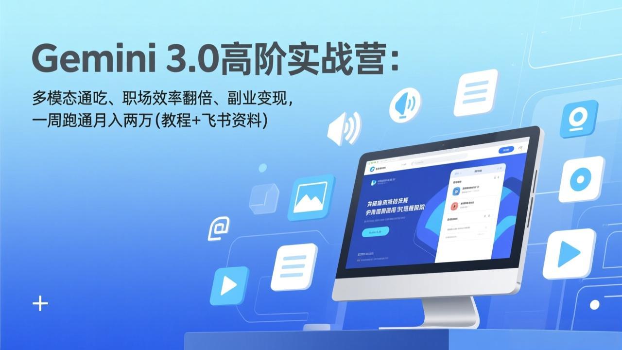 Gemini 3.0高阶实战营：多模态通吃、职场效率翻倍、副业变现，一周跑通月入两万(教程+飞书资料-小艾项目网