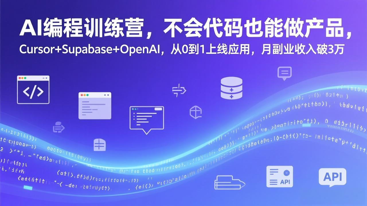 AI编程训练营，不会代码也能做产品，Cursor+Supabase+OpenAI，从0到1上线应用，月副业收入破3万-知芽创业社