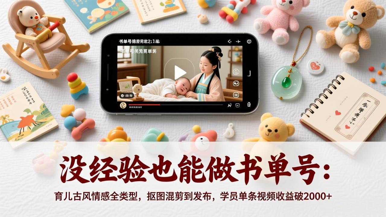 没经验也能做书单号：育儿古风情感全类型，抠图混剪到发布，学员单条视频收益破2000+-小艾项目网