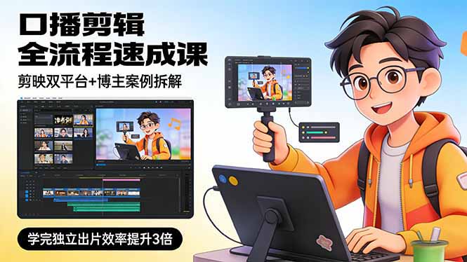 口播剪辑全流程速成课，剪映双平台+博主案例拆解，学完独立出片效率提升3倍-小艾项目网