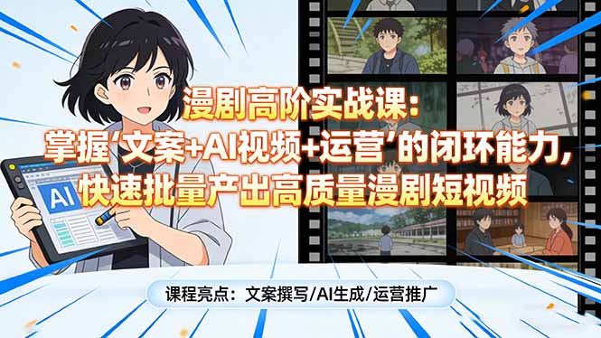 漫剧高阶实战课：掌握“文案+AI视频+运营”的闭环能力，快速批量产出高质量漫剧短视频-知芽创业社