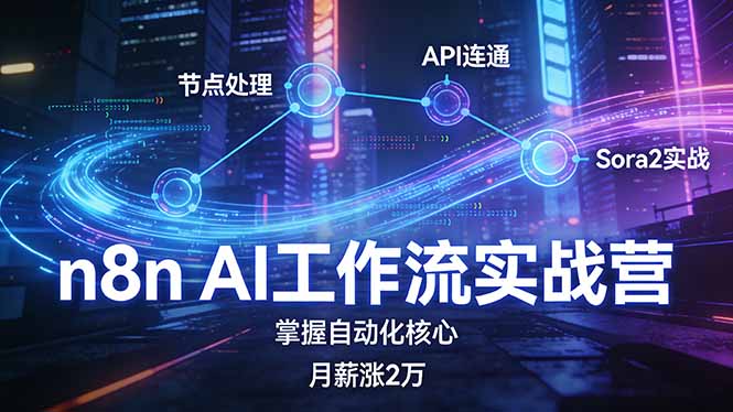 n8n AI工作流实战营，节点处理+API连通+Sora2实战，掌握自动化核心月薪涨2万-知芽创业社