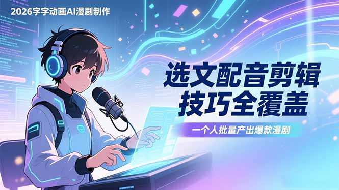 2026字字动画AI漫剧制作-1期，选文配音剪辑技巧全覆盖，一个人就能批量产出爆款漫剧-知芽创业社