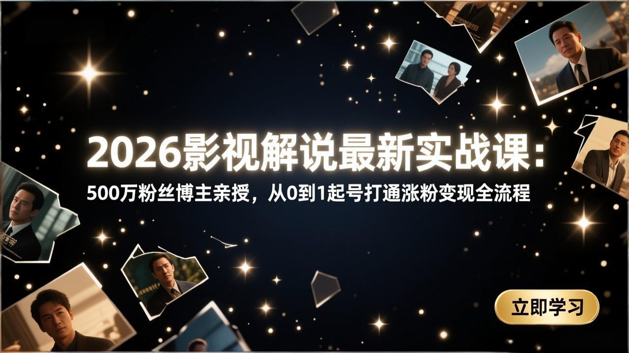 2026影视解说最新实战课：500万粉丝博主亲授，从0到1起号打通涨粉变现全流程-小艾项目网