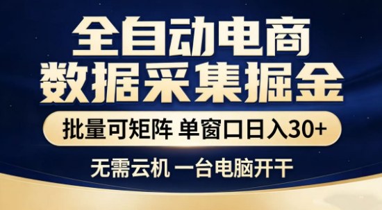 独家电商数据全自动采集项目，批量可矩阵，单窗口轻松日入3张+【揭秘】-知芽创业社