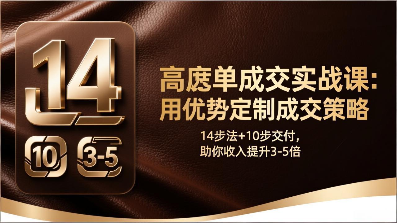 高客单成交实战课：用优势定制成交策略，14步法+10步交付，助你收入提升3-5倍-知芽创业社