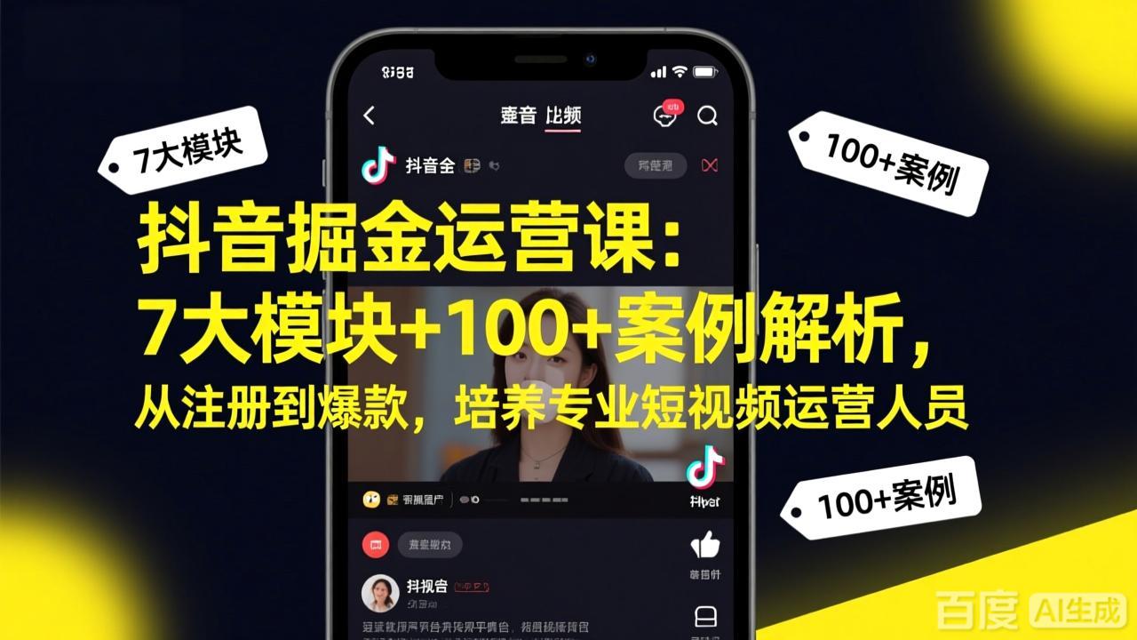 抖音掘金运营课：7大模块+100+案例解析，从注册到爆款，培养专业短视频运营人员-知芽创业社